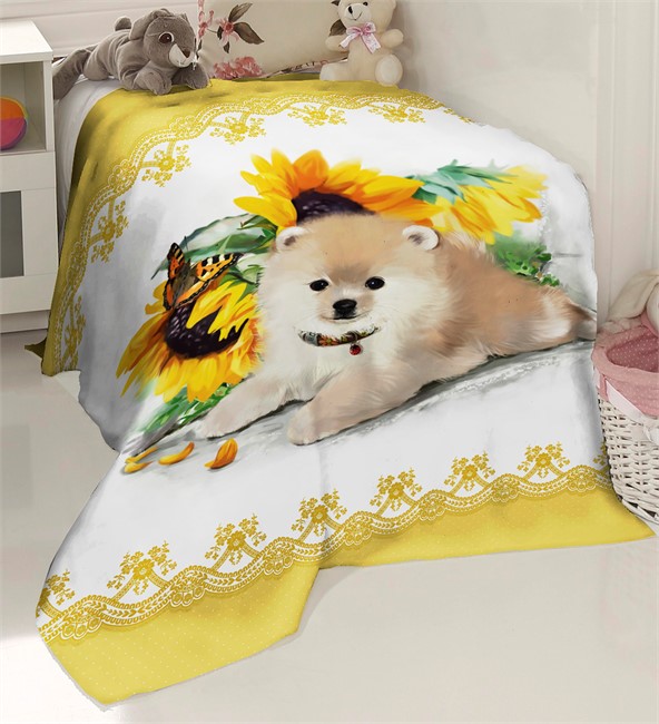 ПЛЕД ФЛИСОВЫЙ "ЩЕНОК И ПОДСОЛНУХИ" - фото 10104