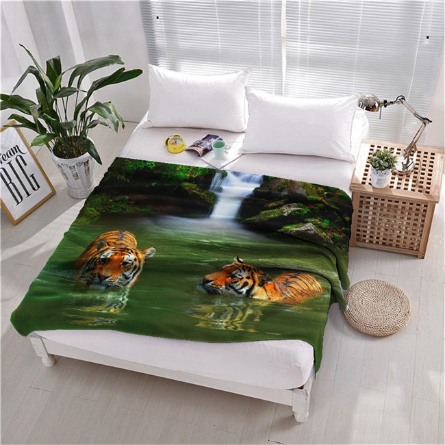 ПЛЕД ФЛИСОВЫЙ "ТИГРЫ В ВОДЕ" - фото 10163