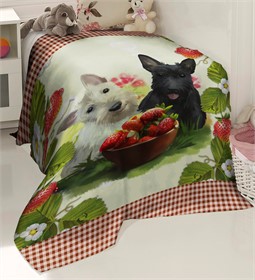 ПЛЕД ФЛИСОВЫЙ "ЩЕНКИ В КЛУБНИКЕ" 